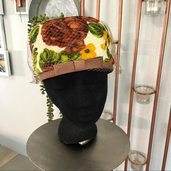 Vintage Union Made Toque Netted Hat Velvet Floral - Picture 5 of 10